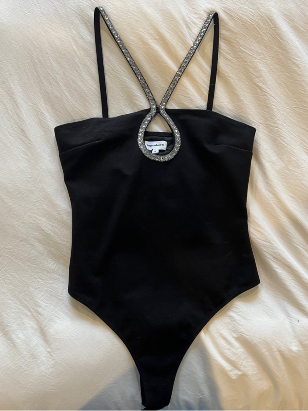 superdown Black One-Piece with Crystal-Embellished Straps